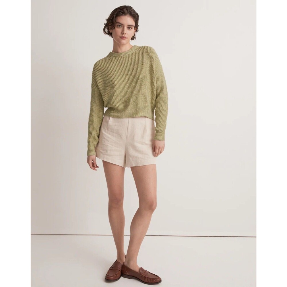 MADEWELL Textural-Knit Pullover Sweater XS Pale Lichen Cropped Crewneck EUC B39